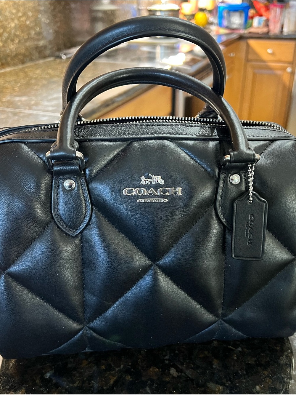 Coach Black Quilted Leather Satchel with Silver Hardware